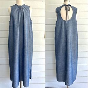 CARLEEN Made IN U.S.A. Linen/Cotton Chambray Sleeveless Midi Dress - EUC!- L